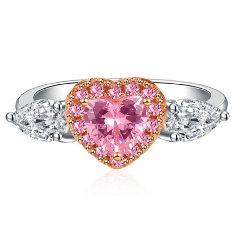 Silver Pink Heart Ring